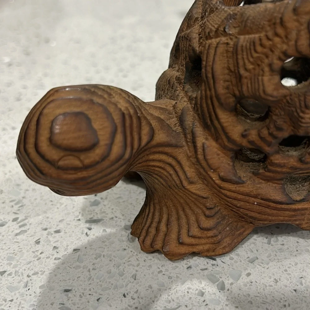 Vintage Hand Carved Wood Turtle Tea Light Holder Decor Shelf Sitter